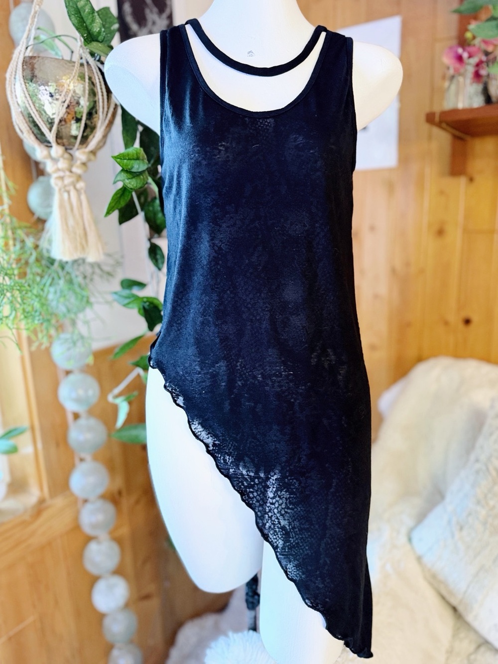 HAUTY Black Sheer Asymmetrical Tank Top XS Goth Boho Festival